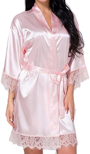 Rrive Womens Satin Sleepwear Silky Lace Trim Lingerie with Oblique V-Neck