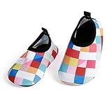 JIASUQI Baby and Kids Athletic Sneakers Barefoot Water Shoes for Beach Swim Pool,Plaid Pink 6-12 Months