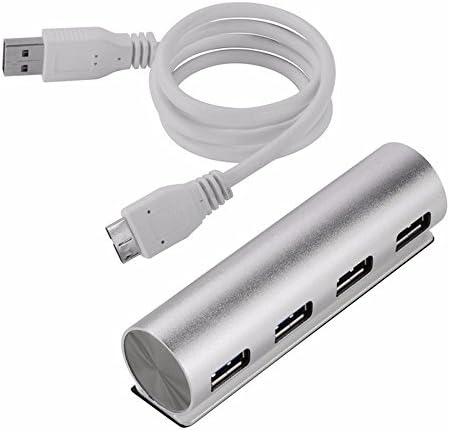 4 Port USB 3.0 Hub, Super Speed Mini Cylindrical Aluminum USB Hub with LED Light 24 inches/60cm USB 3.0 Import Cable for iMac, MacBook Air, MacBook Pro, MacBook, Mac Mini, Pcs and Laptop Silver Color