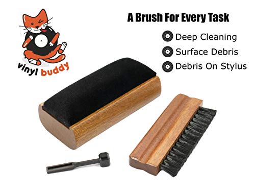 Vinyl Buddy - Premium 5 Piece Record Cleaner Kit Includes: Velvet Brush - Microfiber Brush - Stylus Brush - LUX Cleaning Liquid & Storage Pouch - Rejuvenate and Revive Your Vinyl