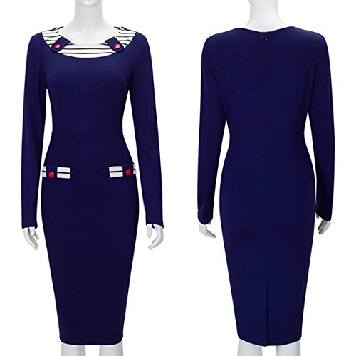 ผู้หญิงs Round Neck Striped Patchwork Pencil Party Dress เดรส แฟชั่นชุดทำงาน Merope J