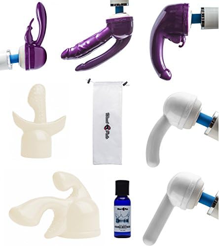Bundle 7 Wand Pals Premium Silicone Wand Massager Attachments + Premium Lubricant and Wand Massager Storage Bag