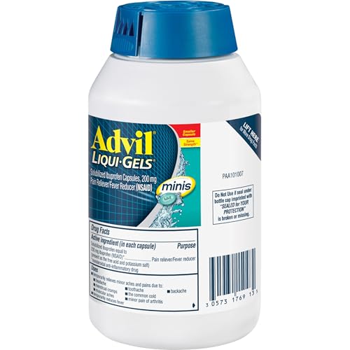 Advil Liqui-Gels minis Pain Reliever and Fever Reducer, Pain Medicine for Adults with Ibuprofen 200mg for Pain Relief - 200 Liquid Filled Capsules