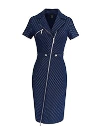 Vfshow Vestido de oficina con solapa asimétrica con botones y cremallera para mujer