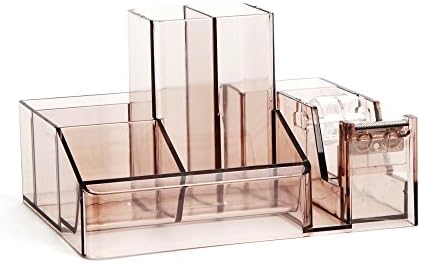 Comix Desk Organizer 8 Compartments Pen Holder with Built-in Tape Dispenser- B2250(Smoky Grey)