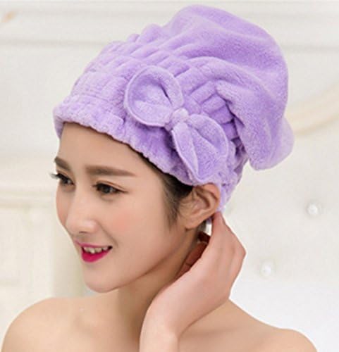 Purple Velvet Butterfly Knot Cuper-Absorbent Dry Hair Cap Towel Dry Hair Turban