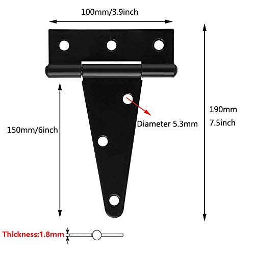 4Pack 6 Inch T Strap Heavy Duty Shed Hinge Gate Strap Hinge Door Barn Gates Hinges Black Wrought Hardware Iron - Image 4