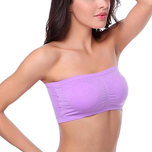 Plusfeel Women's Strapless Bra, Padded Basic Wire-Free Stretch Seamless Bandeau Tube Top Bra, 3 Pack