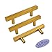 goldenwarm 3in Gold Drawer Pulls Brushed Brass Cabinet Pulls 15 Pack - LS1212GD76 Gold Drawer Knobs Kitchen Hardware Bathroom Cabinet Knobs Door Handle 5in(128mm) Overall Length