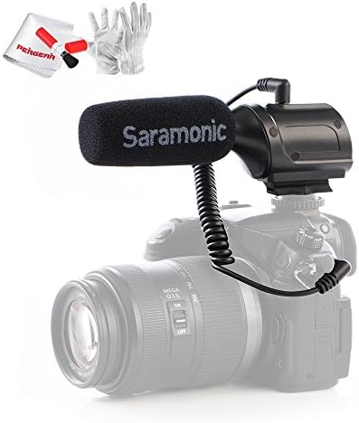 Saramonic SR-PMIC1 Super-Cardioid 80Hz-12kHz Unidirectional Condenser Microphone Battery-Free Operation with Integrated Shockmount Low-Cut Filter for DSLR Cameras Camcorders with Pergear Cleaing Kit
