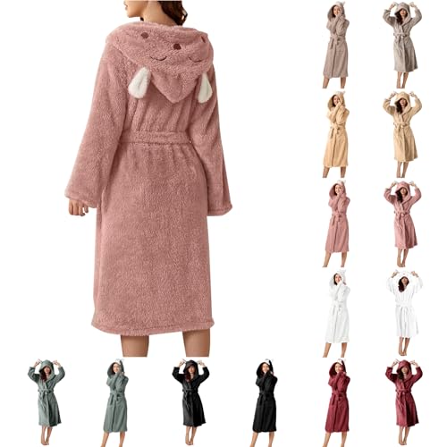 IUYTYSER Ladies Dressing Gown Winter Terry Towelling Cute Hooded Luxury Oversized Soft Drying Bathrobe Plush Loungewear with Pockets Shawl Collar Wrap Tie Waist Housecoats Gifts Grey S