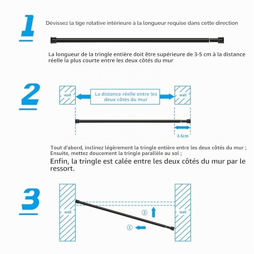 3 m Telescopic Pole Clip On Rod No Drilling Extra Long Bathroom Bedroom Black (190-360CM, Φ32mm)