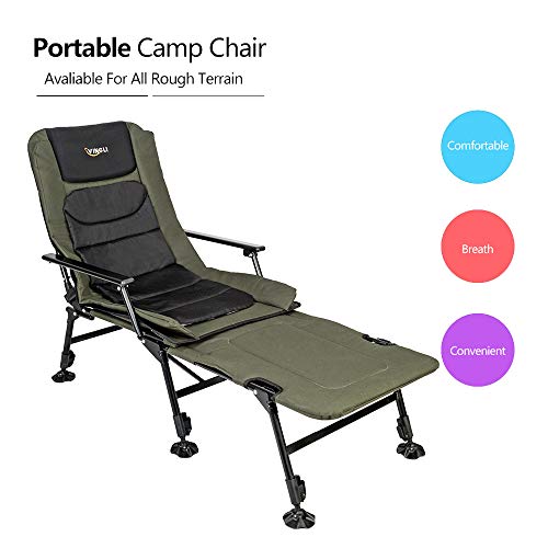 VINGLI Outdoor Fishing Chair Folding Plus Foot Rest Attachment,Widen 48×22 inch XXL Size, 180° Adjustable Reclining Mesh Padded Back,Camping/Beach Portable Stool, Support 300LBS, with Carry Bag