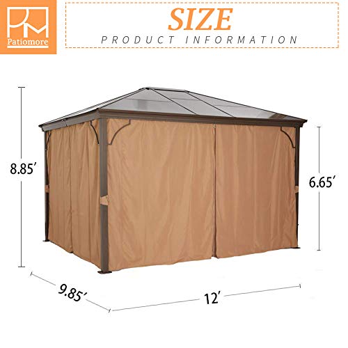 Outdoor Garden Gazebo 12 x 10 FT Patios Gazebo Beige Canopy Permanent PVC Hardtop Mosquito Netting, Front Porch