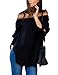 Just Quella Women's Off Shoulder Loose Shirt Blouse 8422 (Large, Black)