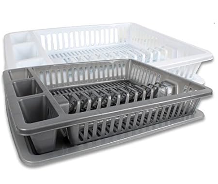 Geschirrabtropfkorb Abtropfgestell XL Kunststoff 46 cm x 37 cm Weiß oder Grau, Farbe:Weiß