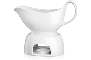 Gurygo 17oz Large White Ceramic Gravy Boat with Tray - Porcelain Gravy Boat with Large Pour and Fewer Drips - Ceramic Sauce Boat for Gravy, Salad Dressings, Microwave & Freezer Safe