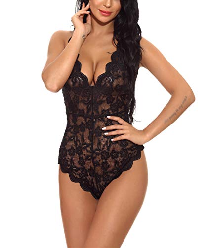 Sexoo-Body-Donna-Pizzo-Lingerie-Esotico-Tuta-Babydoll-Trasparenti-e-Sexy-Colletto-a-V