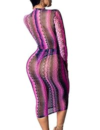 Traje de baño de una pieza con estampado de manga larga y malla transparente para dama, tallas S-XXL