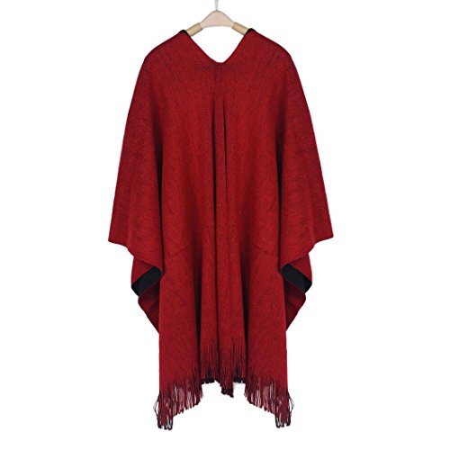 Salute Women Winter Knitted Cashmere Poncho Capes Shawl Cardigans Sweater Coat (Black)