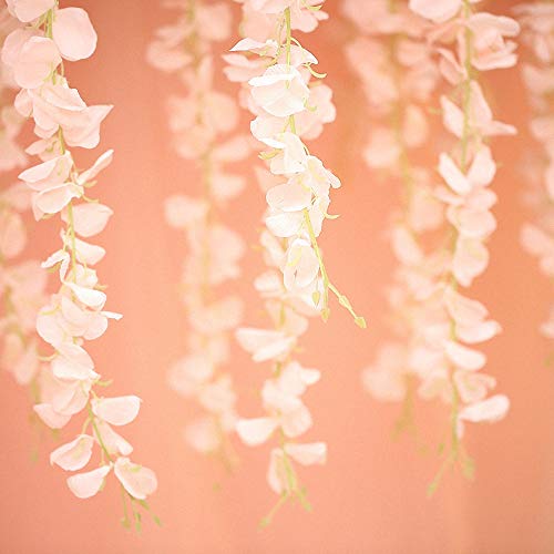 12pcs Artificial Wisteria Flowers 3.6 Feet/Piece Light PinkDense Artificial Fake Wisteria Vine Ratta Hanging Garland Silk Flowers String Home Party Wedding Decor（Pink-Dense）