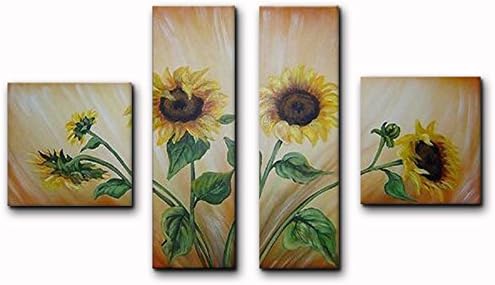 Unixtyle Oil Paintings Sunflowers Sway Hand Painted Canvas Wall Framed Art Landscapes 4 Pieces Flowers Decorations Ready to Hang Contemporary Art