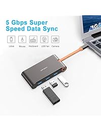 UPVICH Type C Hub 8-in-1 Laptop Docking Station USB C Adapter with 4K HDMI, Gigabit Ethernet Port, 3 USB 3.0 Ports, SD TF Card Reader and Type-C Power Delivery (100W) for MacBook Pro, Meeting, Gaming