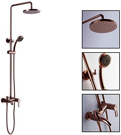 Gold and Rose Gold Brass Rain Shower Faucet Set Single Ceramic dles Tub Mixer d Shower Bathtub Column Wall Mounted Polished Chrome Rose Golden