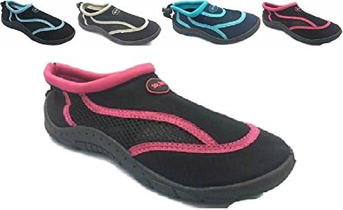 Ladies Womens Waterproof Water Shoes Aqua Socks Beach Pool Yoga Exercise Black/Pink 6