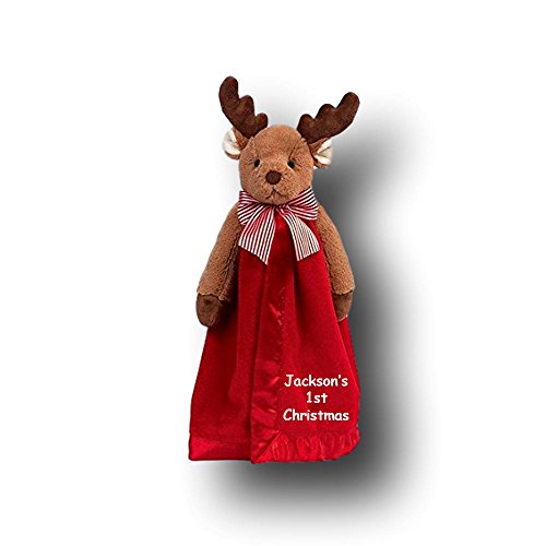 Personalized Bearington Lil Reindeer Baby's 1st Christmas Plush Snuggler Security Blanket Blanky - 15 Inches