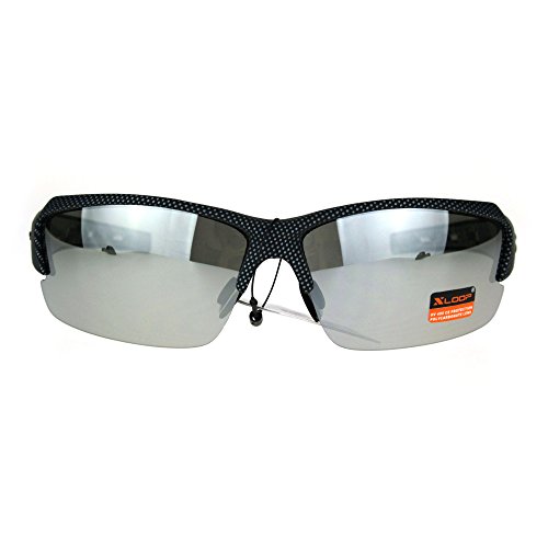 Xloop Sports Sunglasses Half Rim Matte Black Silver UV400 Silver Mirror, Gray