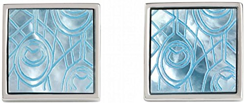 Blue Peacock Feather Mother of Pearl Cufflinks by Simon Carter