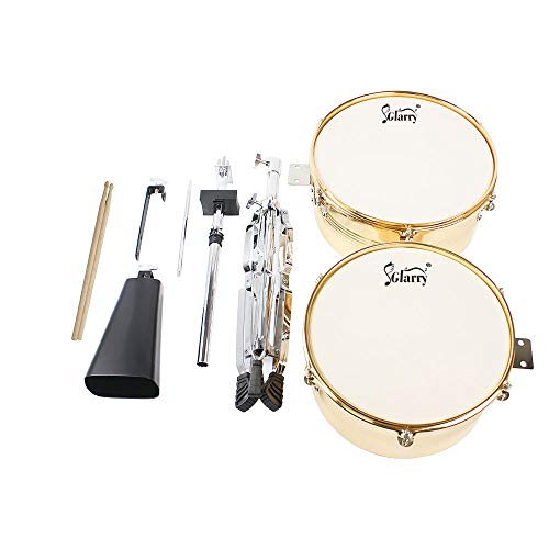 Kuyal Latin Percussion 13" & 14" Timbales Drum Set with Stand and Cowbell, Golden