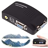 High Resolution TV to PC Composite RCA/S-Video to VGA Video Converter Box HD Video and Audio Adapter Converter Wide Screen for DVD DVR VCR Monitor