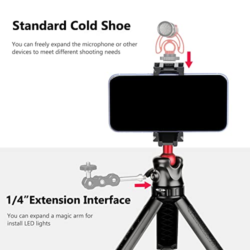 Manbily Mini Phone Camera Tripod Stand with Removable Ball Head & Cellphone Holder,Portable Handheld Grip Desktop Tabletop Small Vlog Tripod Mount for DSLR Camera/iPhone/Webcam (MT-07)