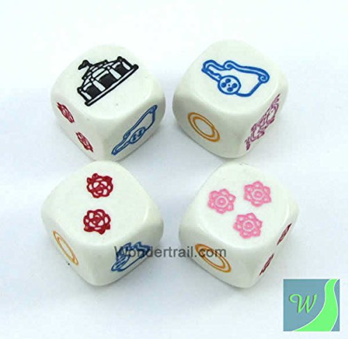 WKP12519E4 Carousels Dice D6 White Opaque with Diferent Colored Carousel 18mm (23/32in) Set of 4 Dice