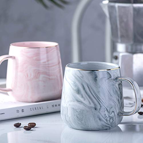 Ceramic Coffee Mug with Leaves Spoon, 12oz Marble Coffee Cup Unique Gift Mug for Wedding Birthday Party Christmas Gift and Thanks Giving Mug Gift-Pink