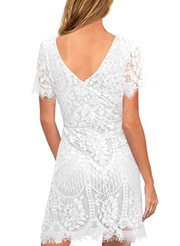MSLG Women's Elegant Round Neck V-Back Wedding Guest Floral Lace Cocktail Party A Line Dress 910 - Image 3
