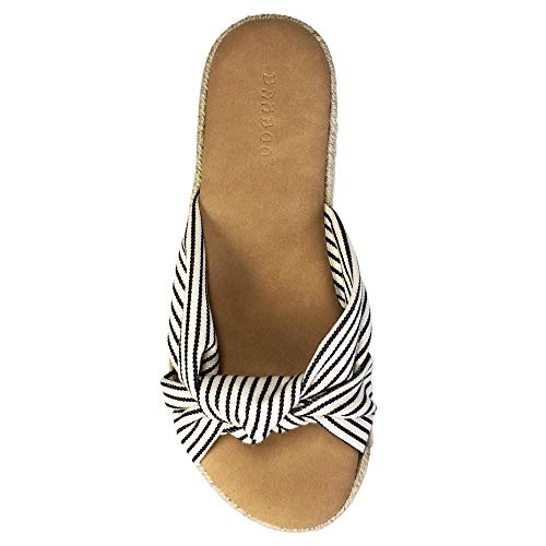 BAMBOO Women's Knotted Cross Band Espadrilles Platform Slide Sandal, Navy Stripe Fabric, 6.5 B (M) US