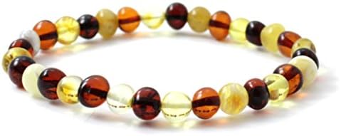 Baltic Amber Bracelet - Adult Size (Women and Men) - 7-8 inches - Made on Elastic Band - Polished Baltic Amber Beads