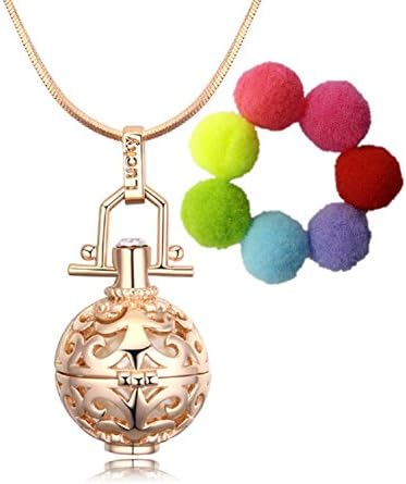Sahrefashion Hollow Can Open Champagne Gold Pendant Locket Necklace for Fragrance Aromatherapy Essential Oil Diffuser Luminous Bead Pendant