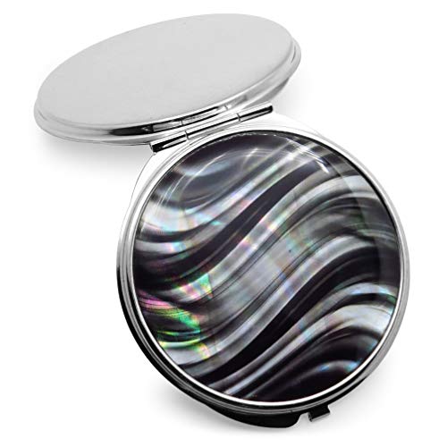 Makeup-Compact-Pocket-Mirror-Mother-of-Pearl-Metal-Round-Double-Sided-Folding-Magnify-Wavy-Zebra-Stripe