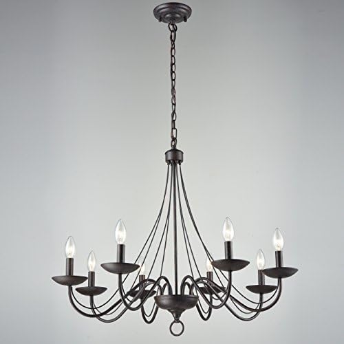 YOBO Lighting 8-Light Foyer Pendant Lighting, Antique Candle Wrought Iron Chandelier