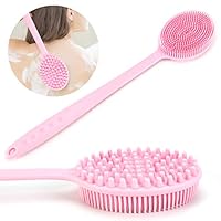 Back Brush,Ultra-Soft Silicone Shower Brush with Long Handle for Bath or Shower, Body Brush with Long Handle for Woman and Man (Pink)