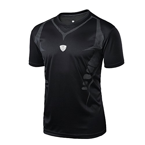 Teresamoon Sports Shirt, Man Fitness Athletic Short Sleeve Shirt Top (Black, L)