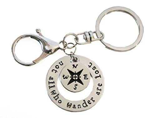 Travel Keychain - Not All Who Wander Are Lost - Compass - Camping Key Chain - Swivel Keyring & Clip