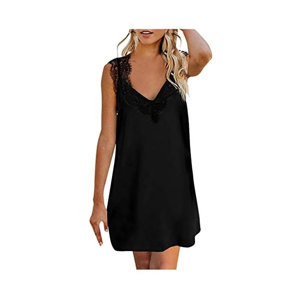 Vestidos Verano Mujer Casual Comodo,Mini Vestido Casual Sin Mangas con Cuello En V Y Correa De Espagueti De Encaje para… | DeHippies.com
