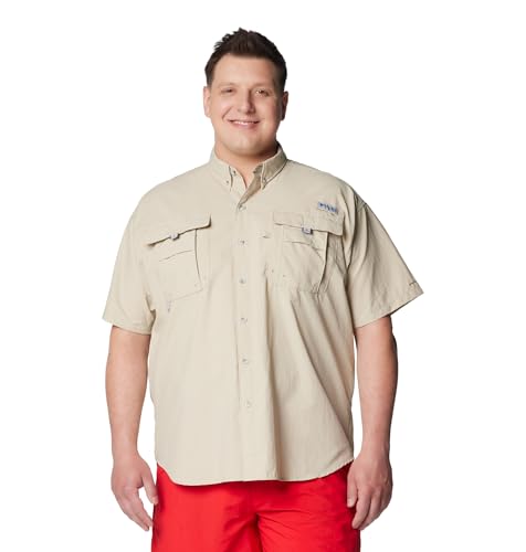 Columbia Mens PFG Bahama II Short Sleeve Fishing Shirt, Fossil, Large