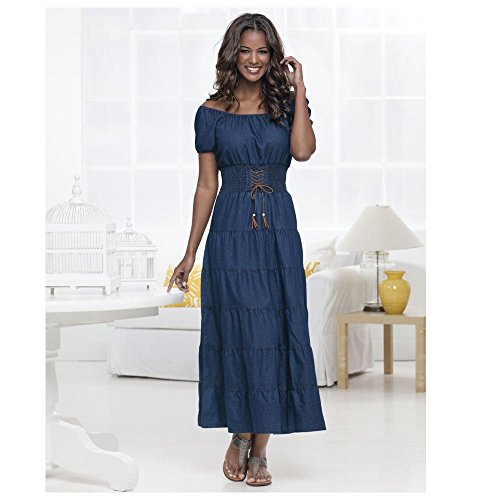 denim tiered maxi dress