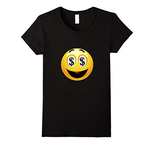 Women's Money Emoticon T-Shirt Dollar Sign Eyes Funny Emoji Large Black